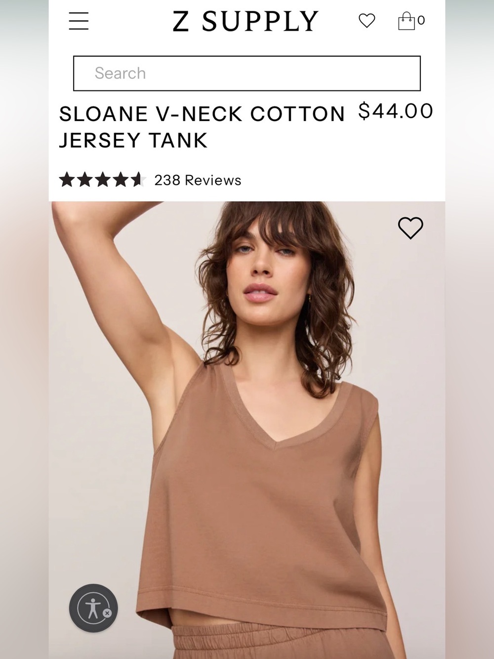Z Supply Sloane V-Neck Cropped Tank Top in Teakwood Brown - Picture 2 of 4
